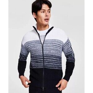 A|X Armani Exchange Men's Ombré Stripe Full-Zip Cardigan Sweater Black & White L